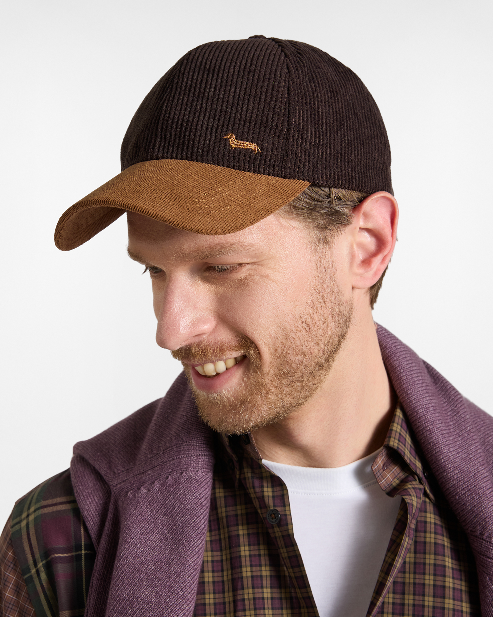 Baseball Cap Uomo in Velluto a Coste Verde con Visiera a Contrasto