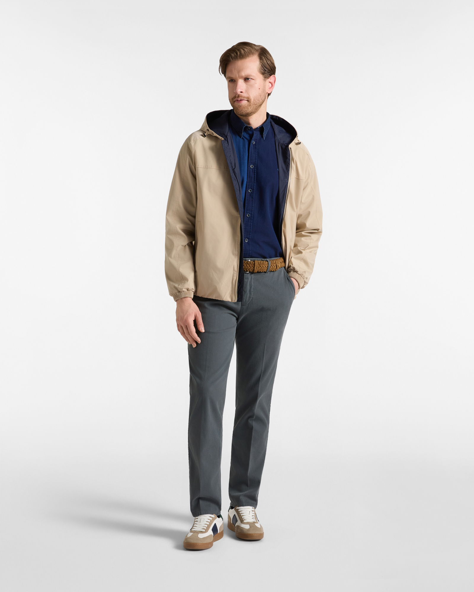 Men's nylon jacket with double fastening, BEIGE, large