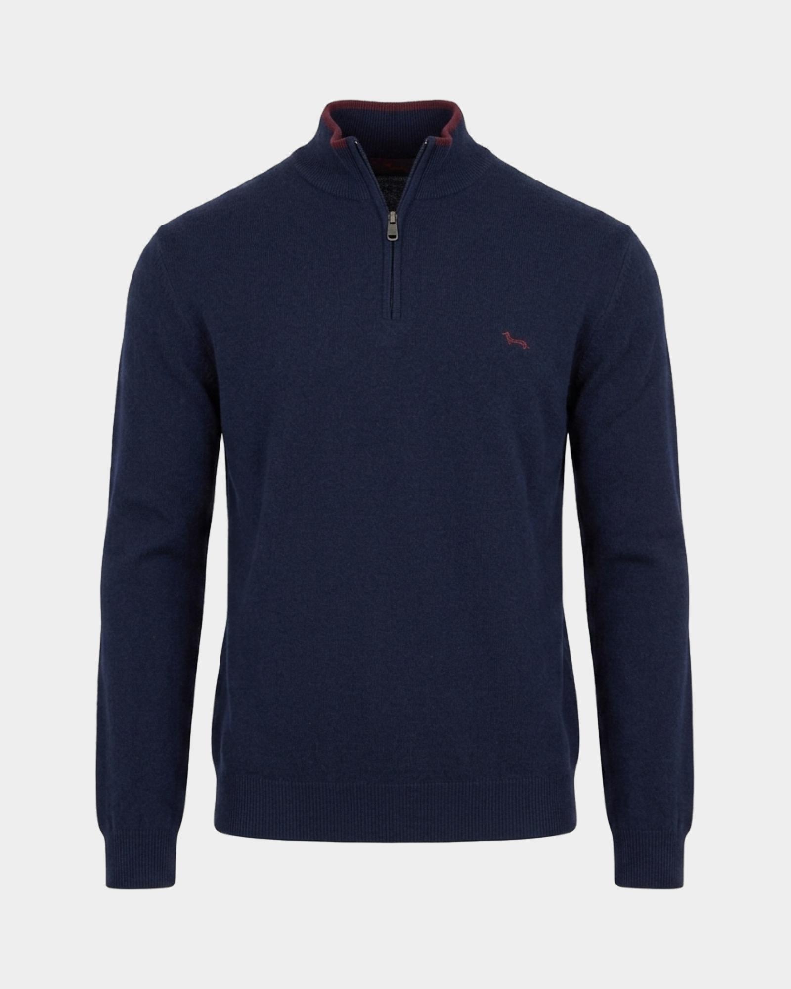 Jersey Hombre de cuello alto half zip en mezcla de lana   Regular Fit, AZUL MARINO, large