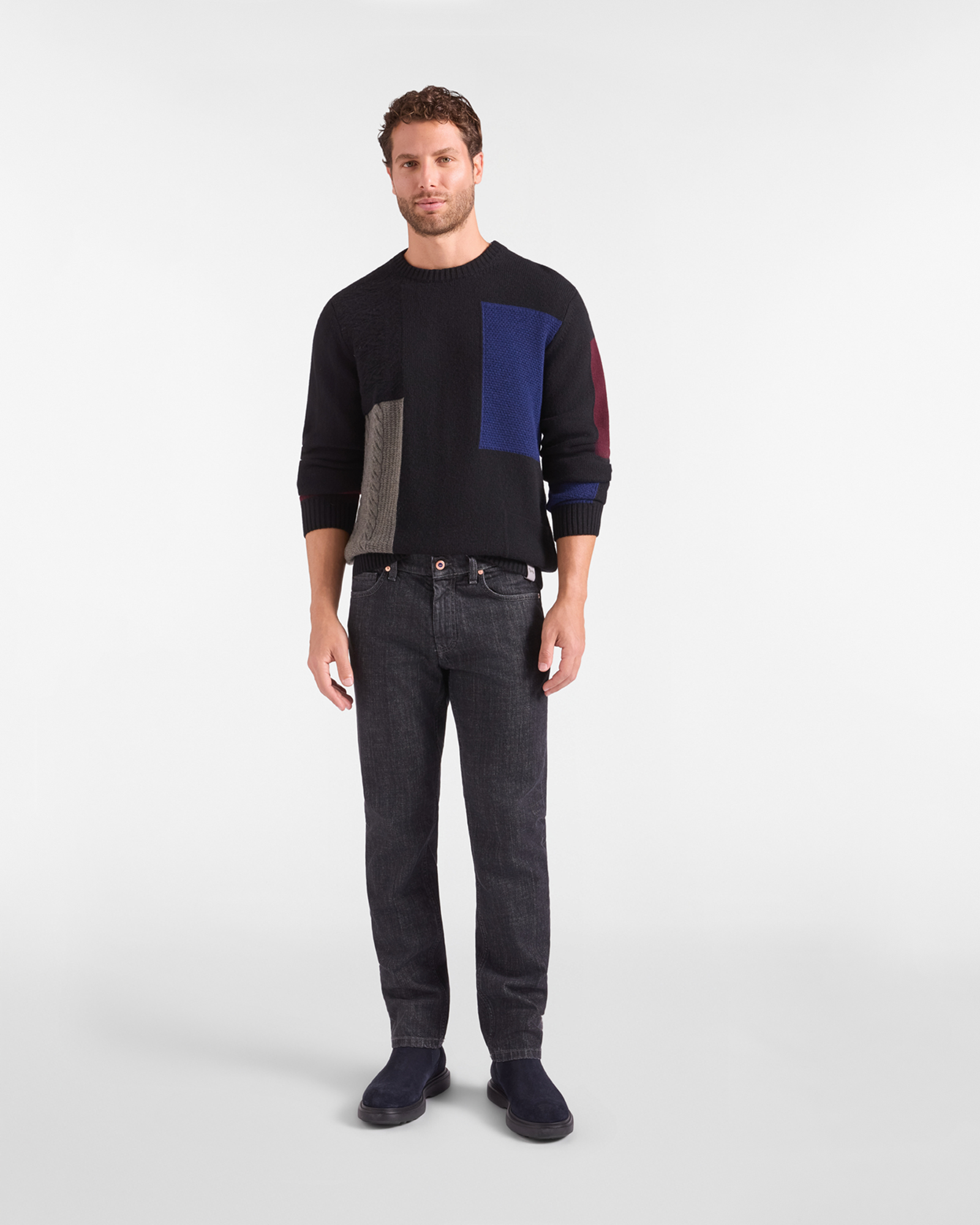 Men's Made in Italy sweater 100% pure wool with regular fit, BLACK, large