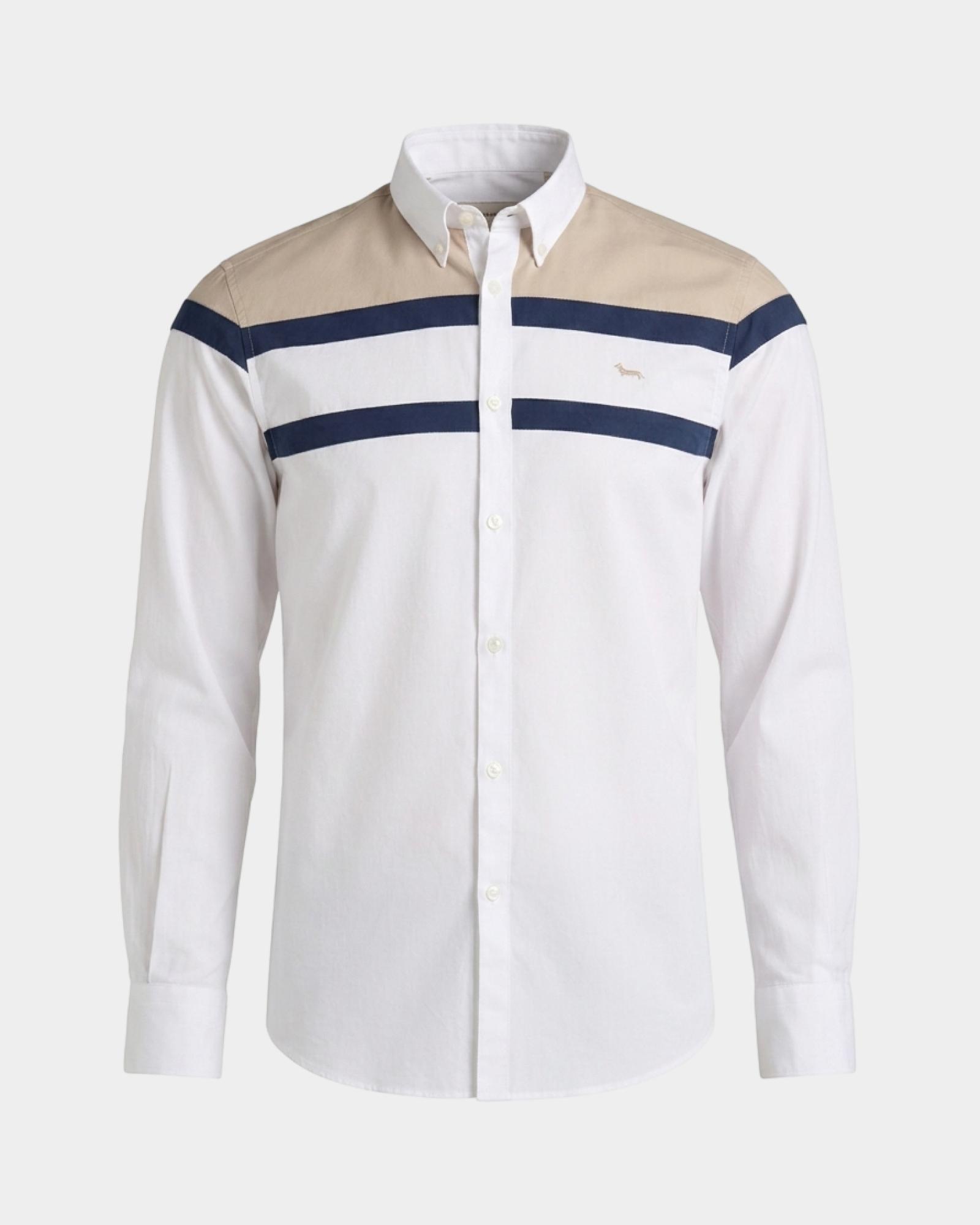 Men's regular-fit  peach poplin shirt with bands, WHITE, large