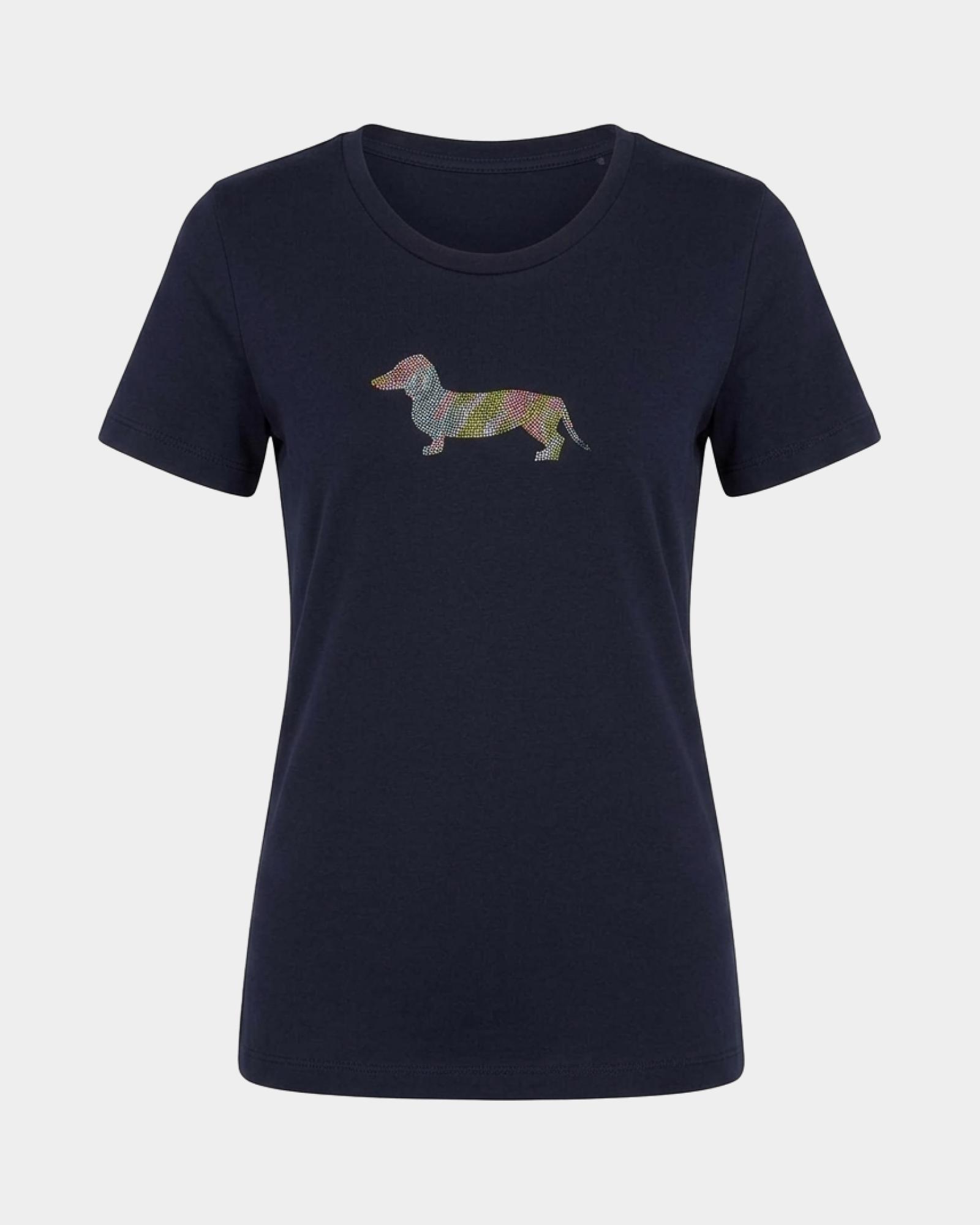 T-shirt femme en coton stretch  avec maxi teckel, BLEU, large
