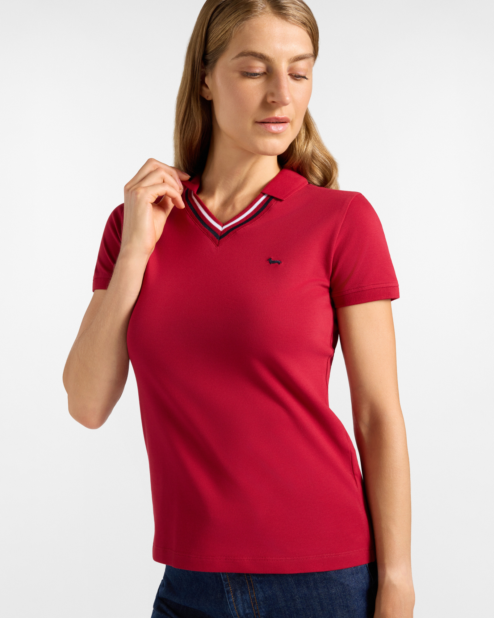 Women's short-sleeve  stretch cotton, RED, large