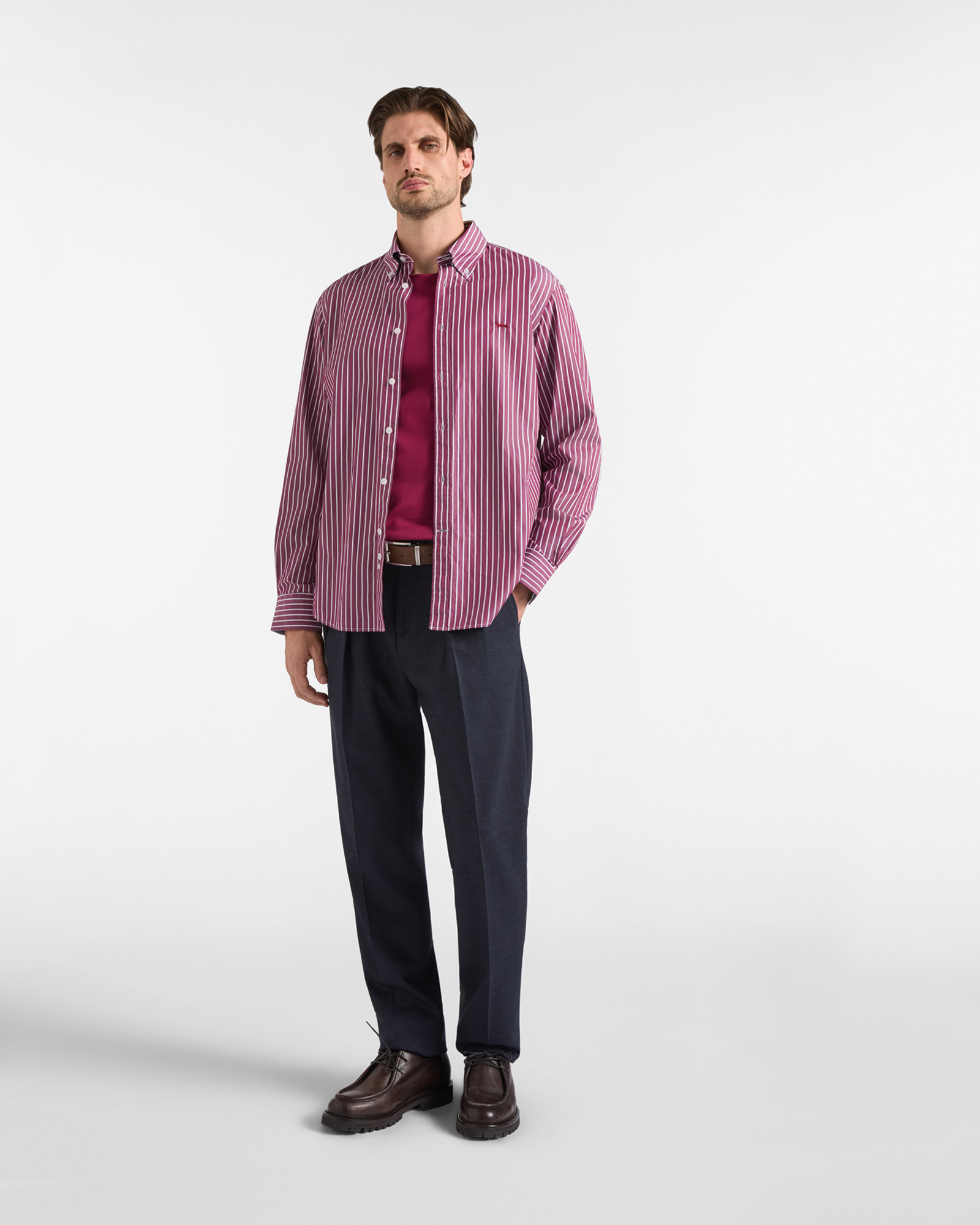 Men's regular-fit red yarn-dyed shirt with wide stripe, RED, large