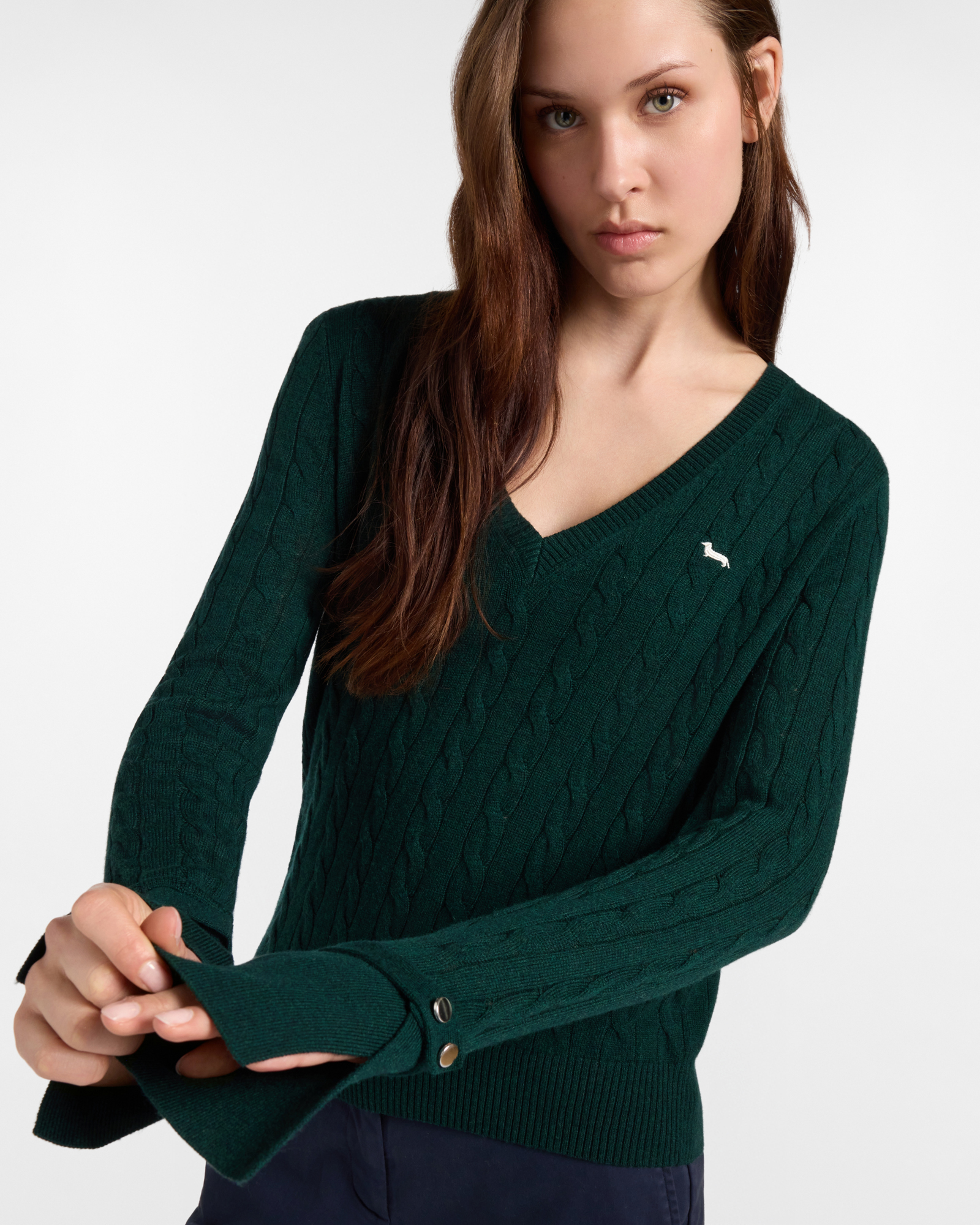 Maglia Donna con scollo a V in misto lana con cachemire  Regular Fit, VERDE, large