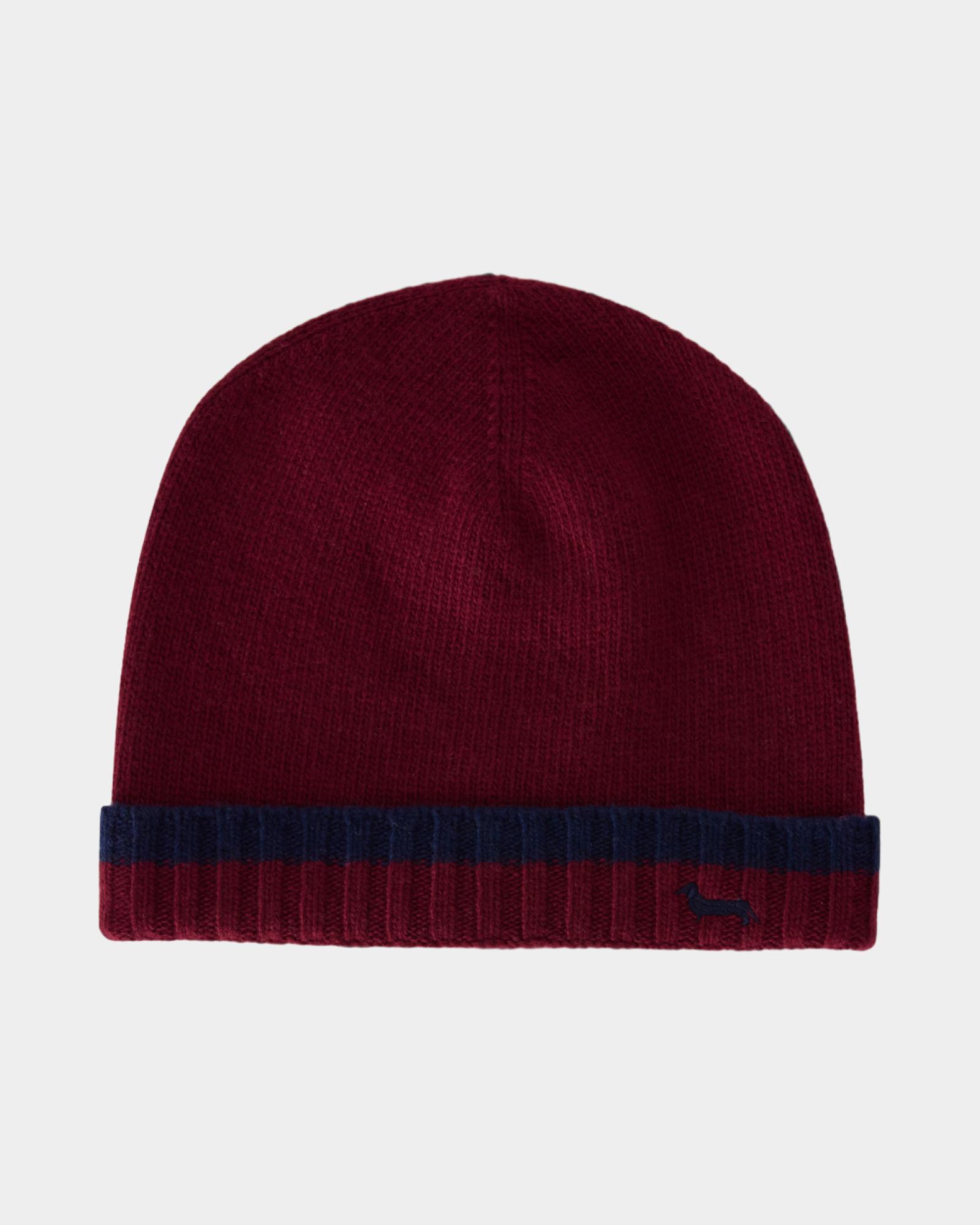 Herren-Beanie aus einer Woll-Kaschmir-Mischung mit Dackel-Stickerei, ROT, large