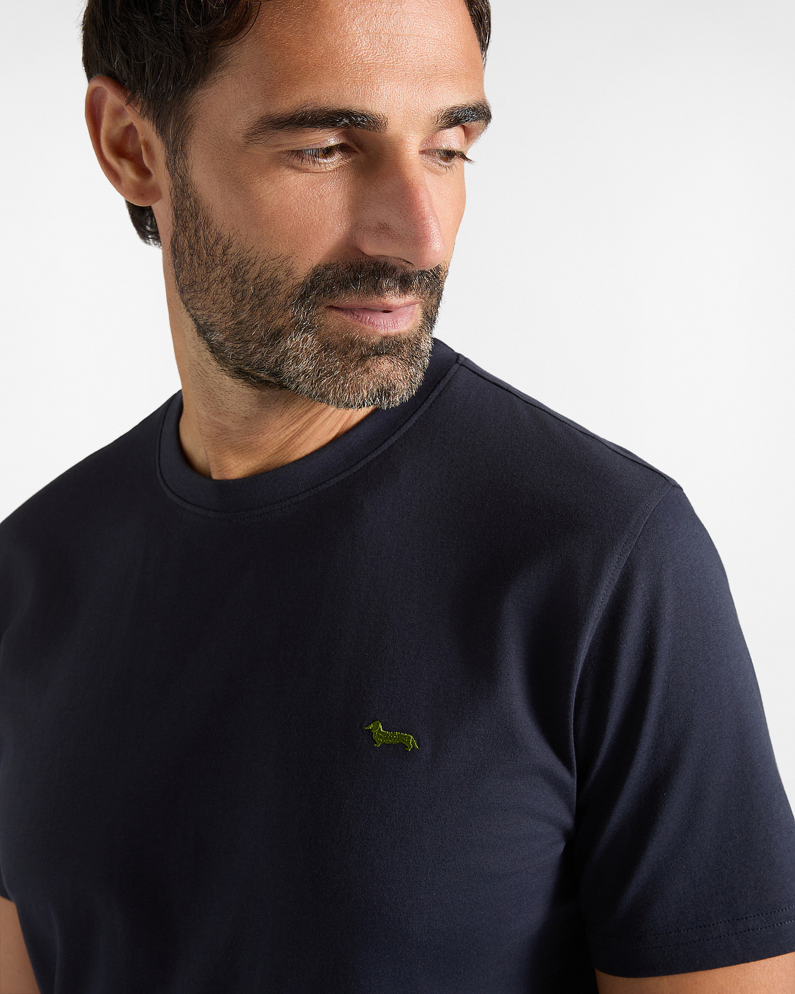 Camiseta de hombre de 100 % puro algod&oacute;n de corte entallado, AZUL MARINO, large