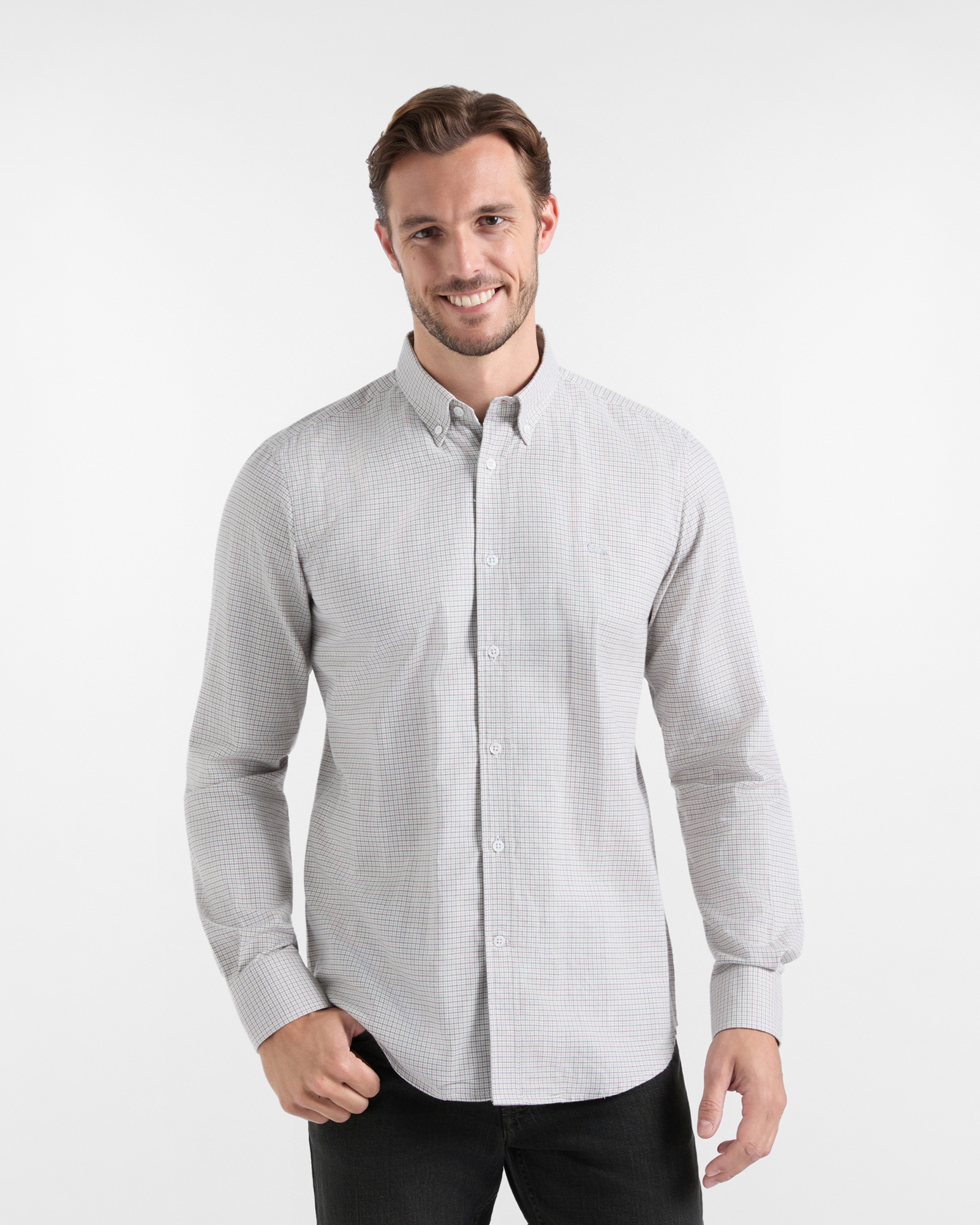 Camicia Uomo in flanella misto cashmere check, BEIGE, large