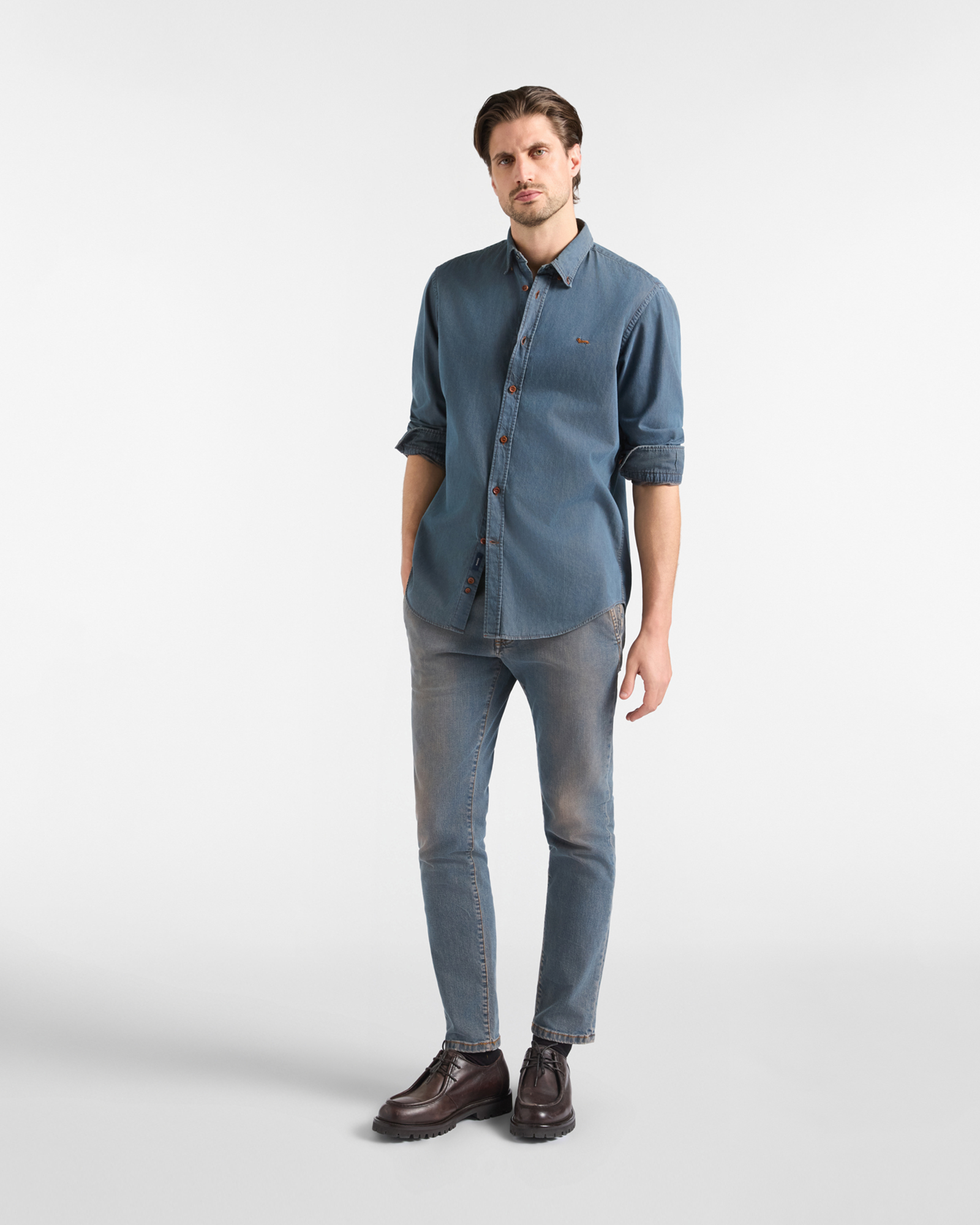 Men's regular-fit dark blue EarthDye denim shirt, DENIM BLUE, large