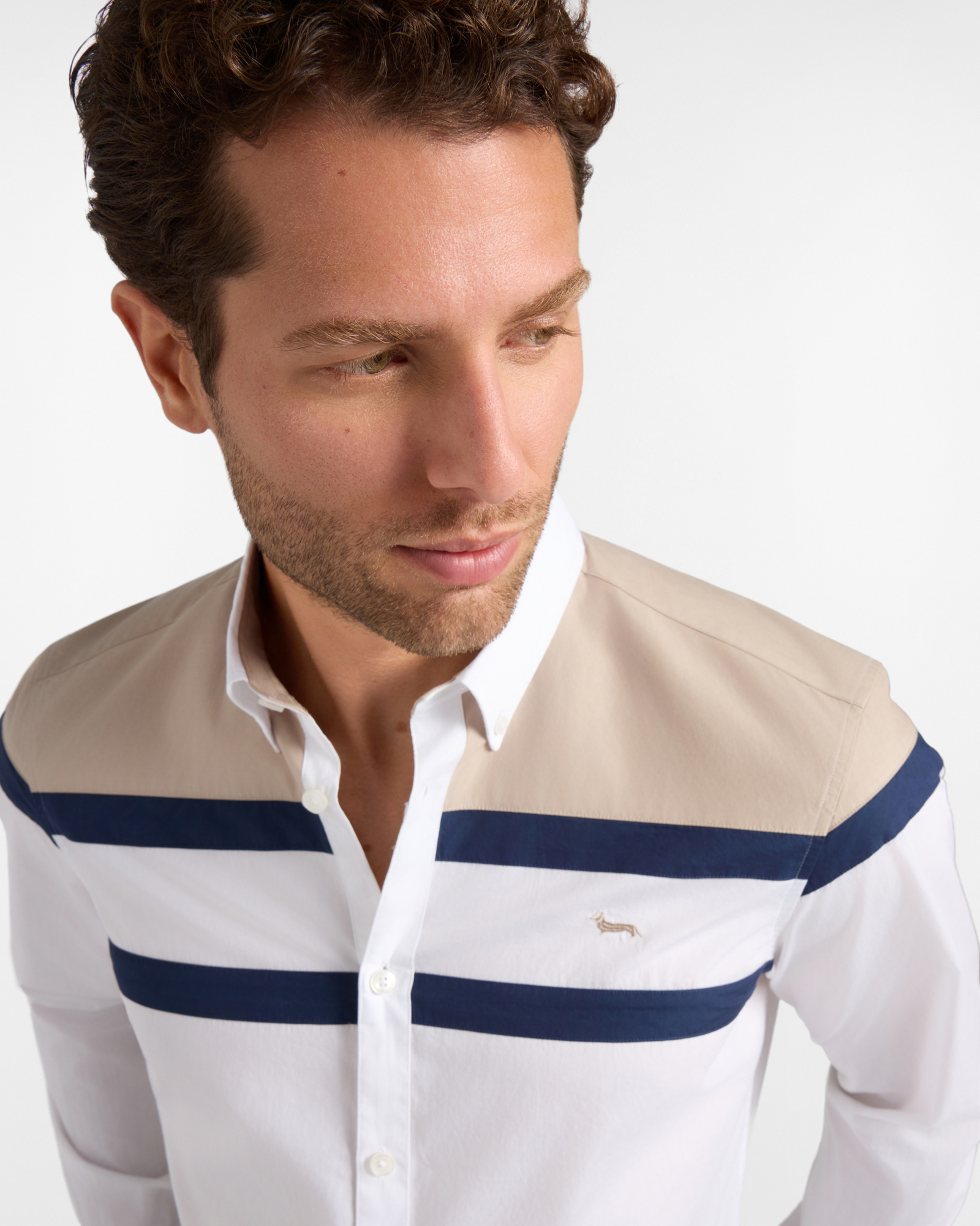 Men's regular-fit  peach poplin shirt with bands, WHITE, large