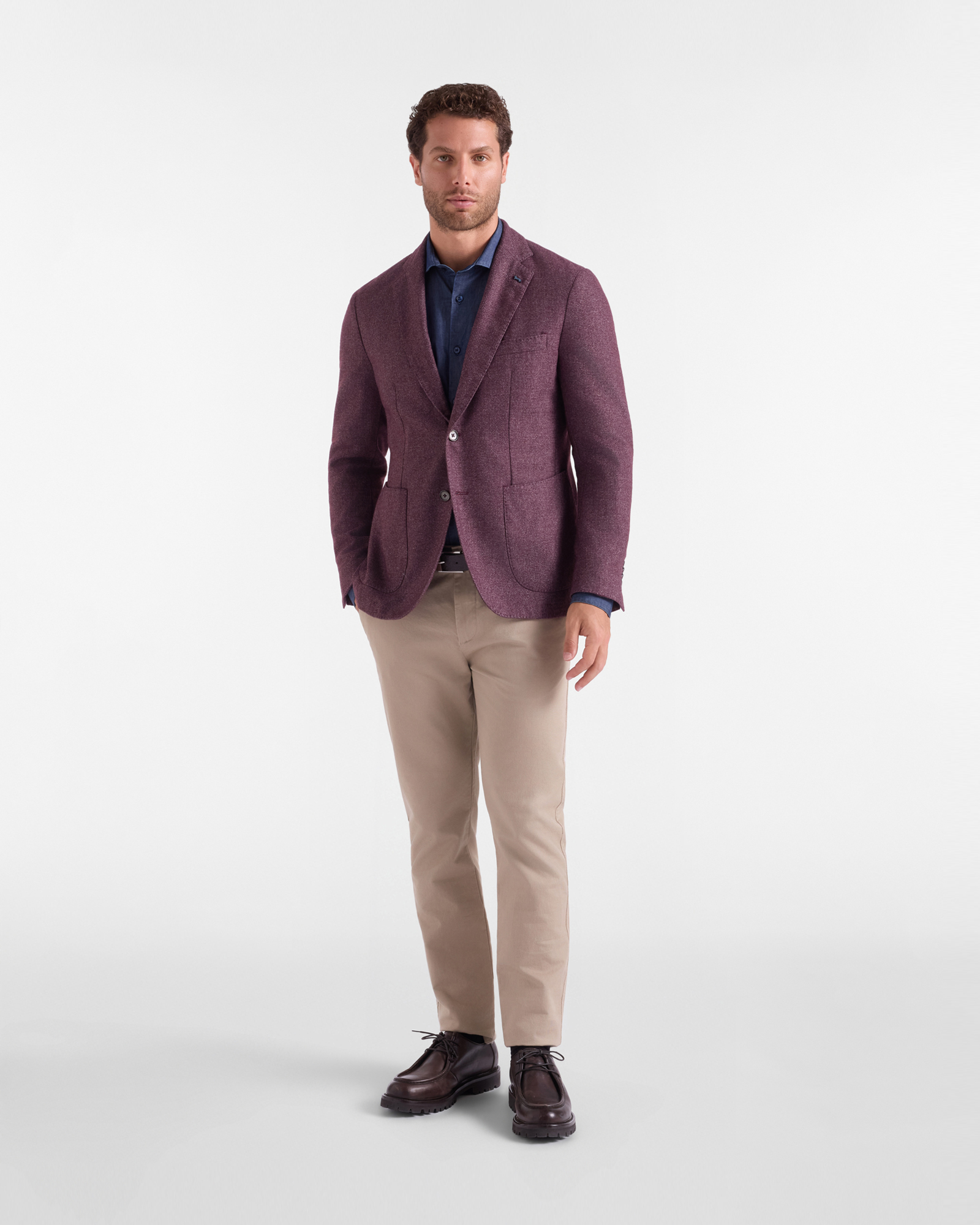 Men&rsquo;s tailored 2-button jacket in wool and cotton blend, DARK PURPLE, large