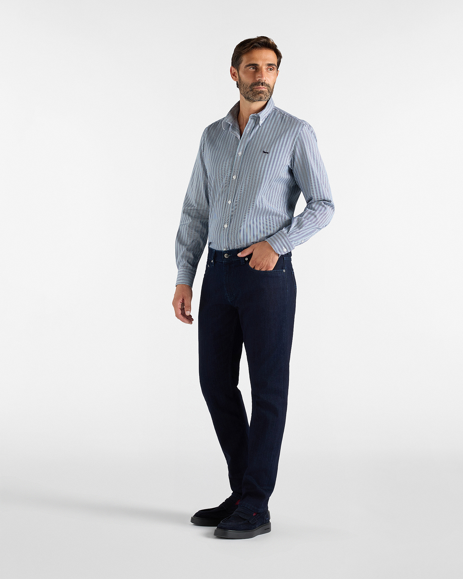 Jean 5 poches Narrow pour homme, bleu fonc&eacute;, large