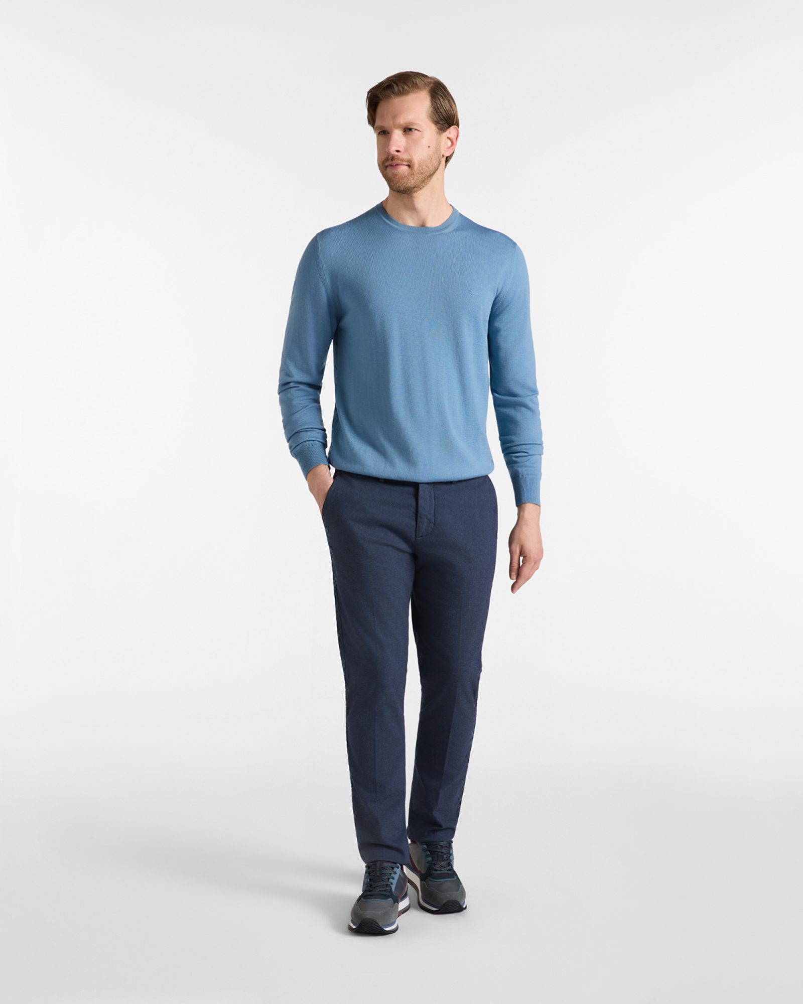 Men's Made in Italy sweater in  100% pure wool with regular fit, LIGHT BLUE, large