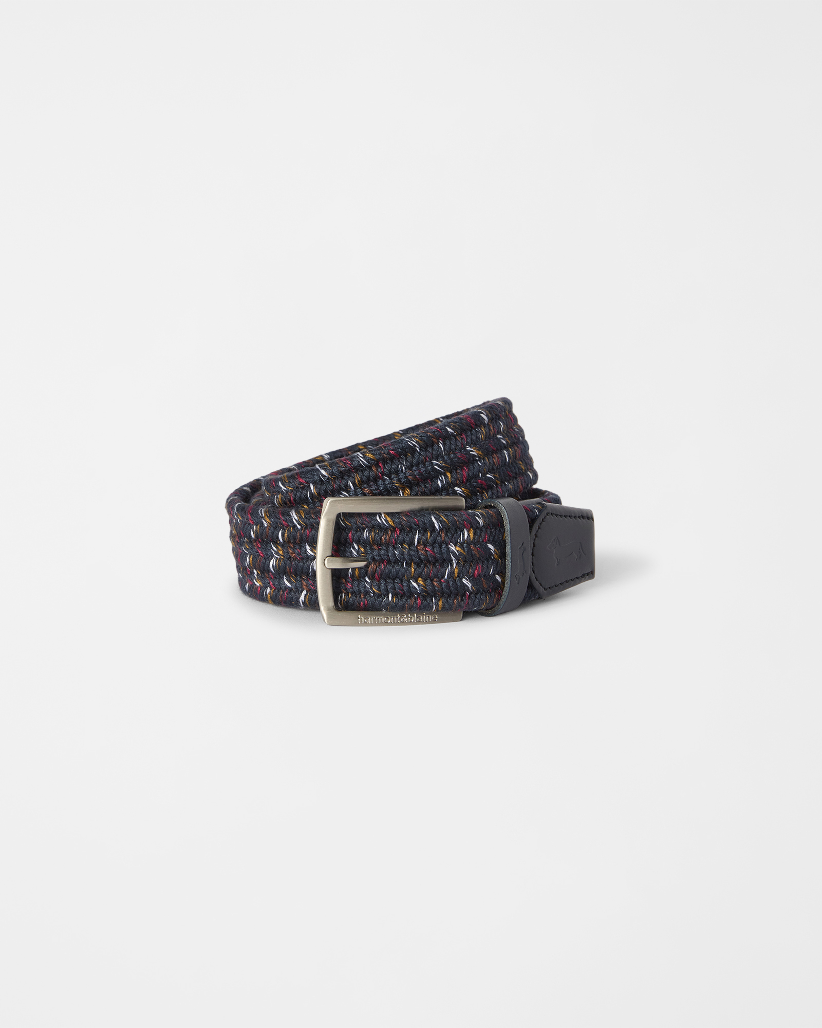 Cintura Uomo intrecciata in misto cotone e pelle blu