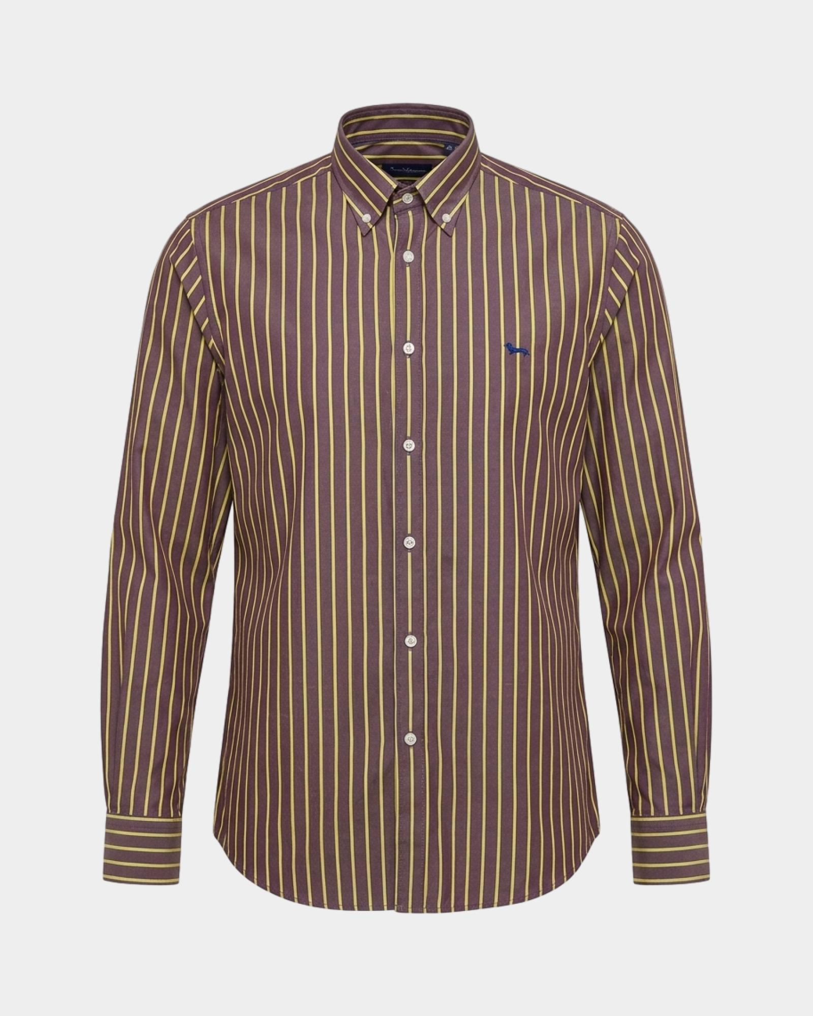Camicia Uomo Regular Fit Righe Regimental in Cotone, VIOLA SCURO, large