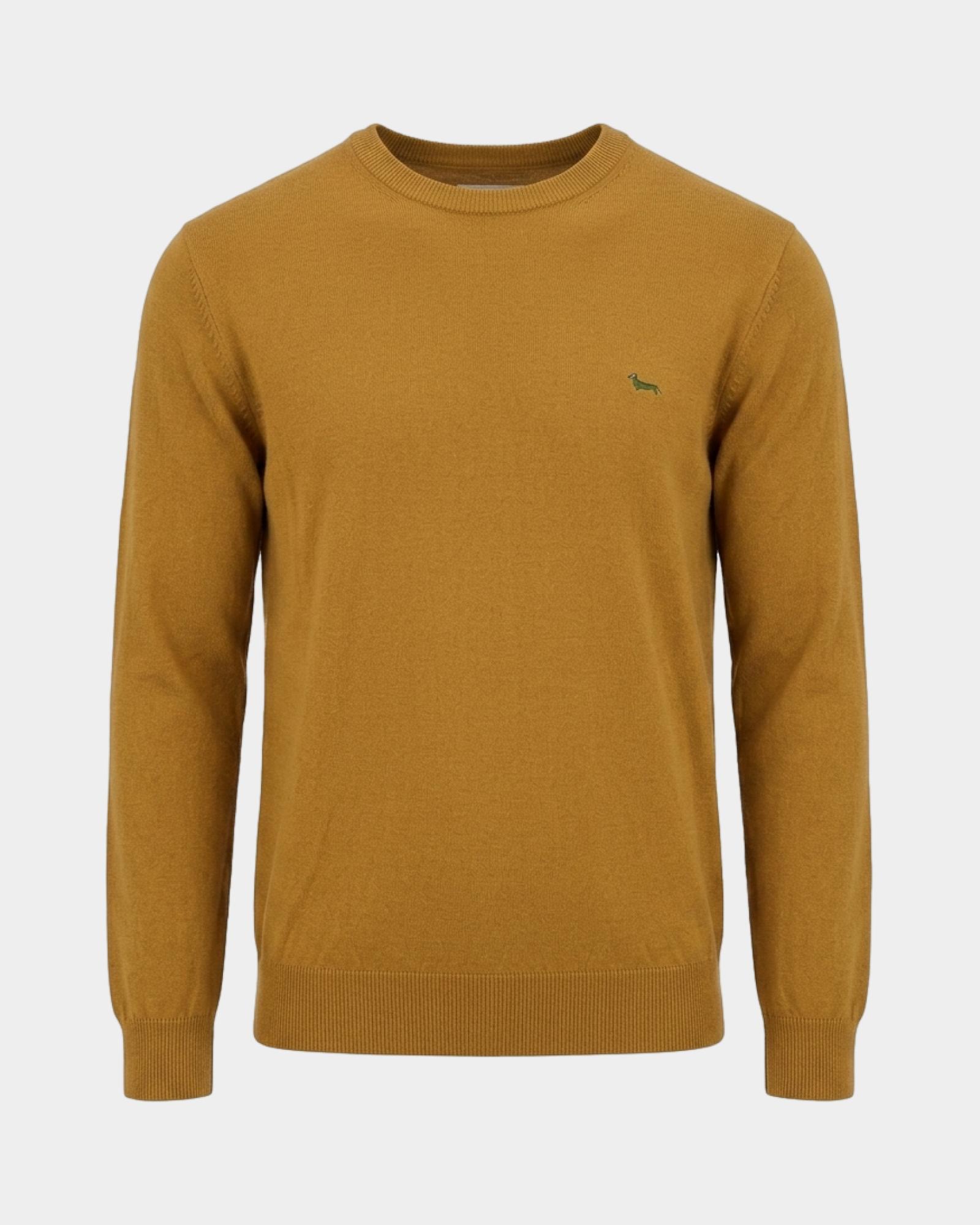 Men's regular fit sweater in a  wool and cotton blend, OCHER, large