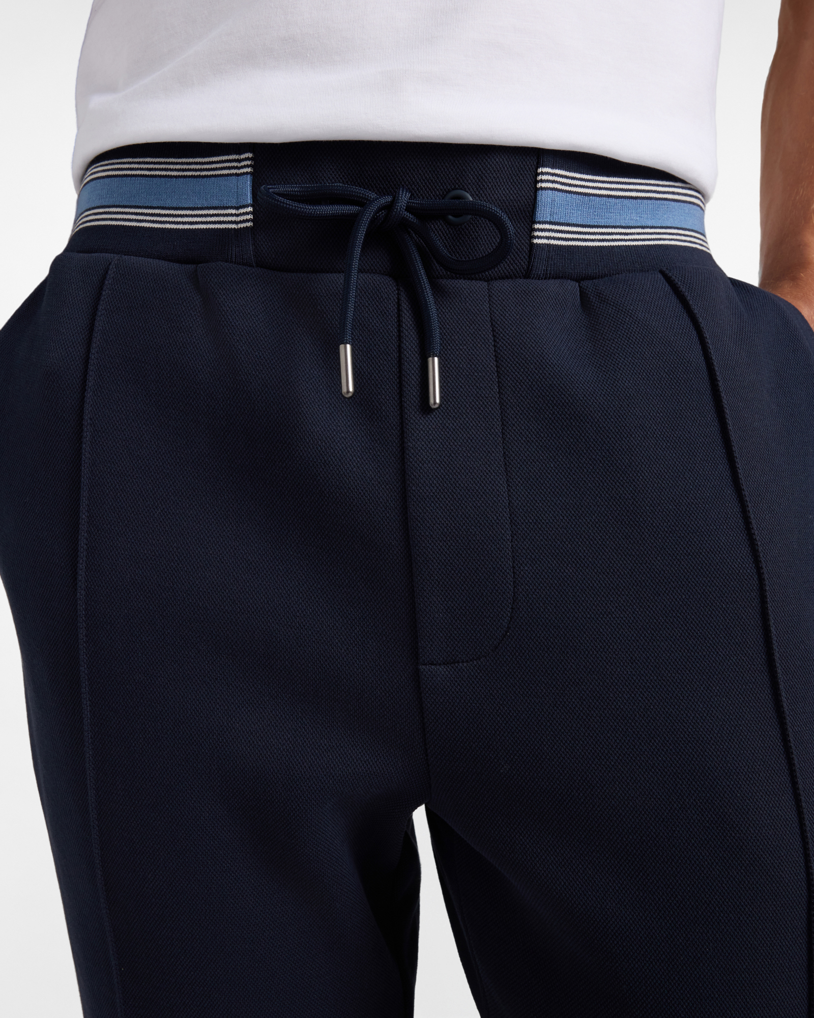 Pantalone Uomo in felpa piquet  con cinta rigata, BLU NAVY, large