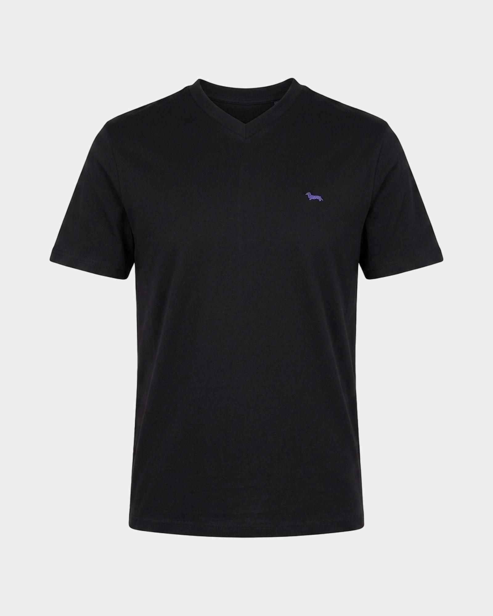 Camiseta de hombre con escote en V de 100 % puro algod&oacute;n corte regular, NEGRO, large