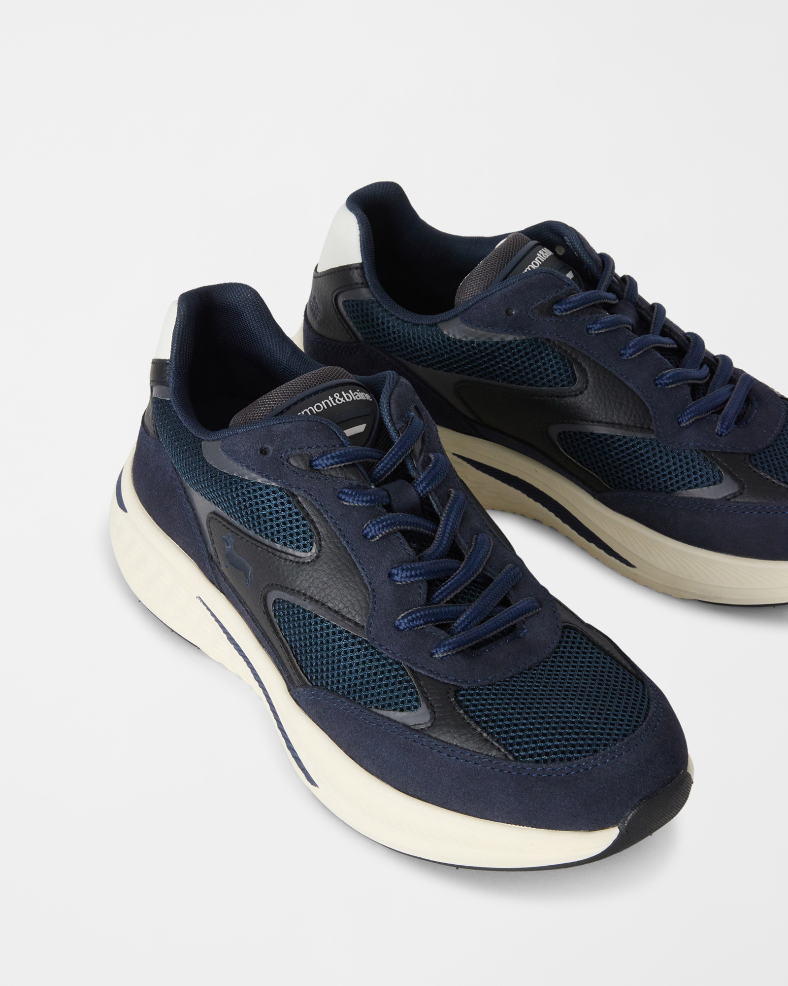 Men's suede and technical mesh sneakers, BLUE, large