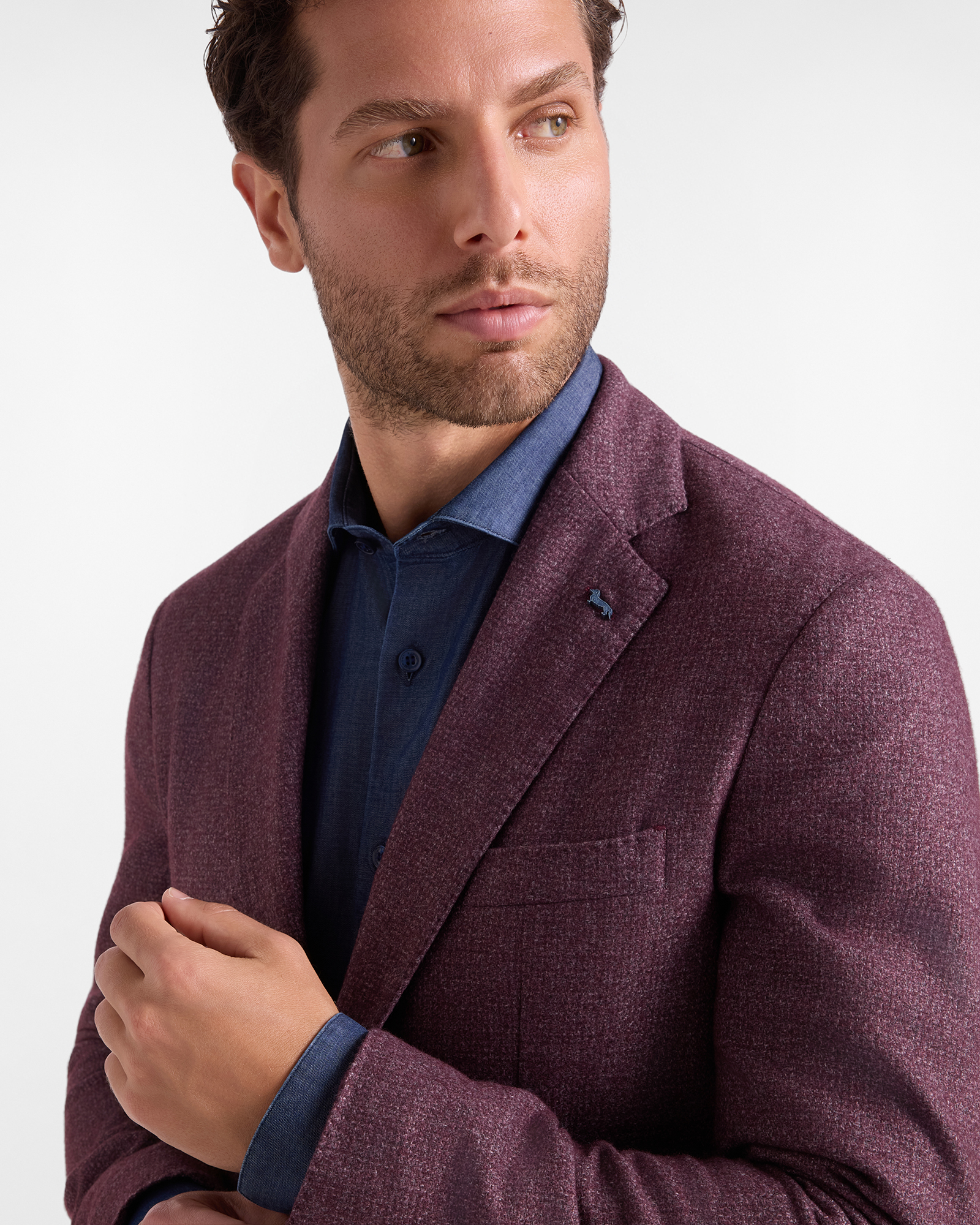 Men&rsquo;s tailored 2-button jacket in wool and cotton blend, DARK PURPLE, large